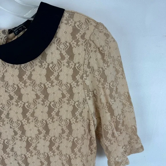 Zara Basic Beige Lace Peter Pan Collar Top Short Sleeve Size S NWT - Picture 5 of 12